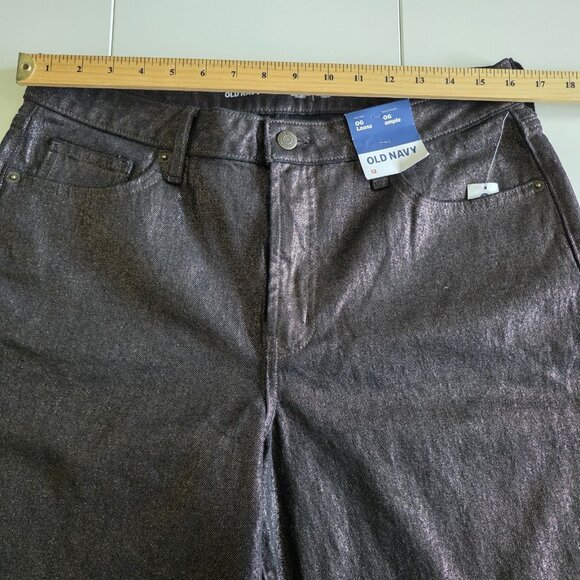Old Navy Pants Womens 12 Black Metallic Shimmer High Rise OG Loose Whimsigoth - Picture 4 of 16